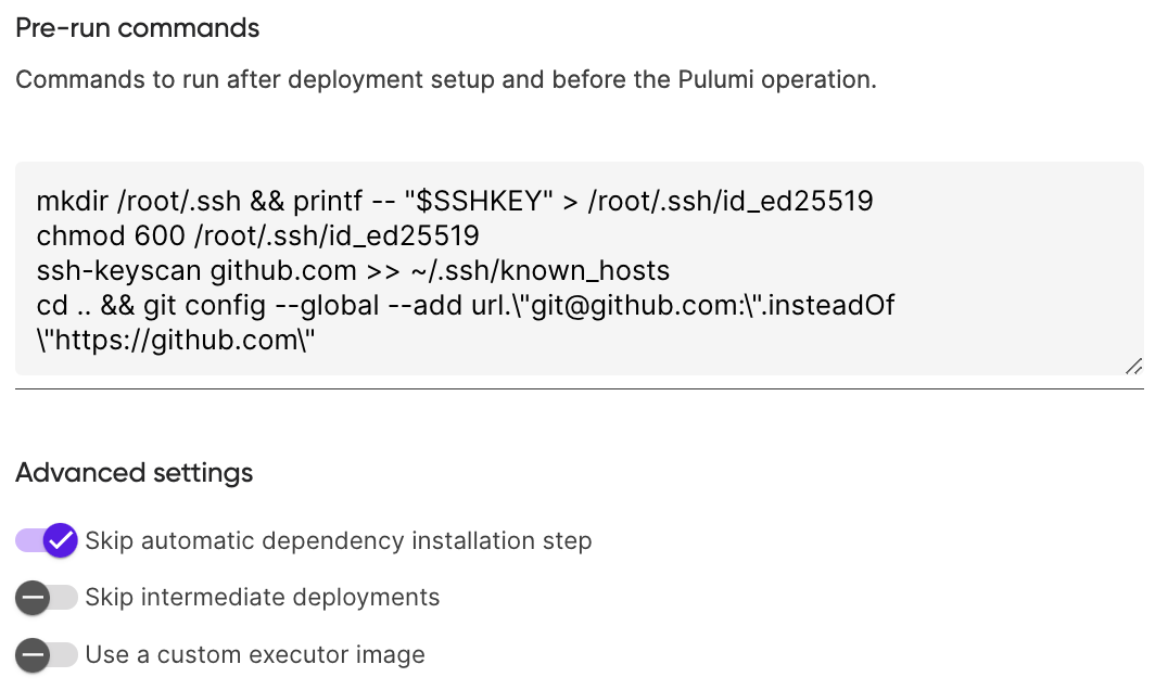 SSH Key Prerun Command