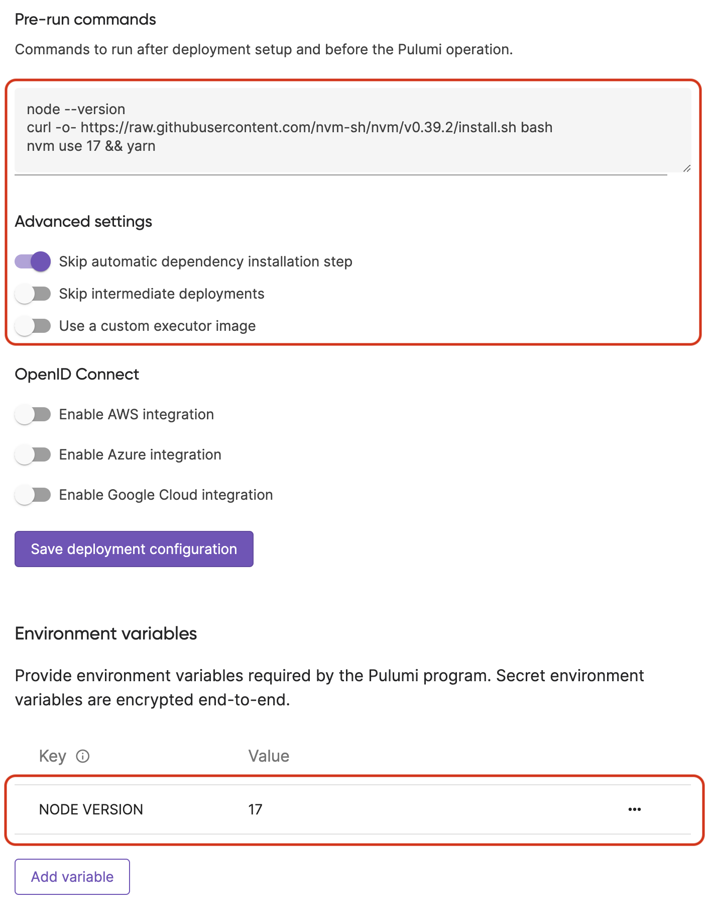 Pulumi UI - Node Version