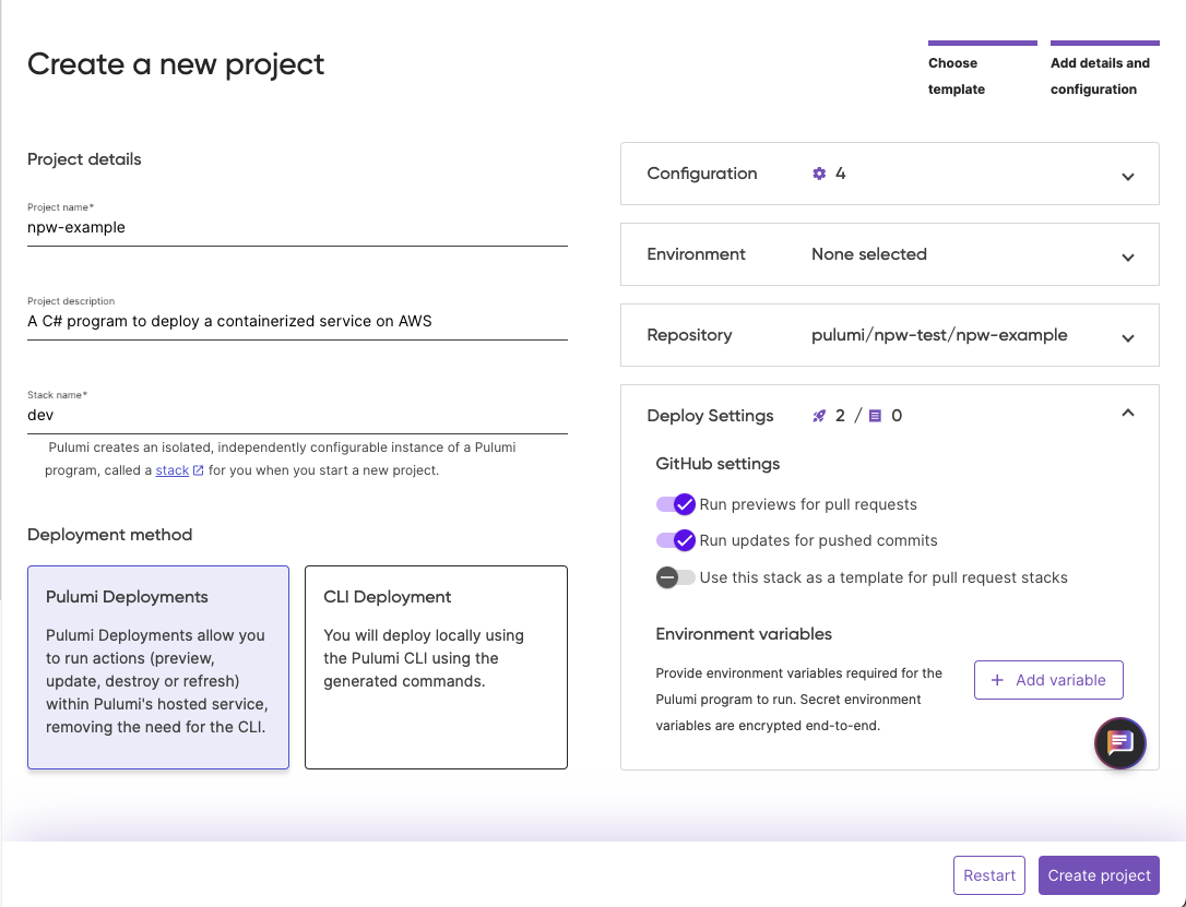 New Project Wizard Deployment Method