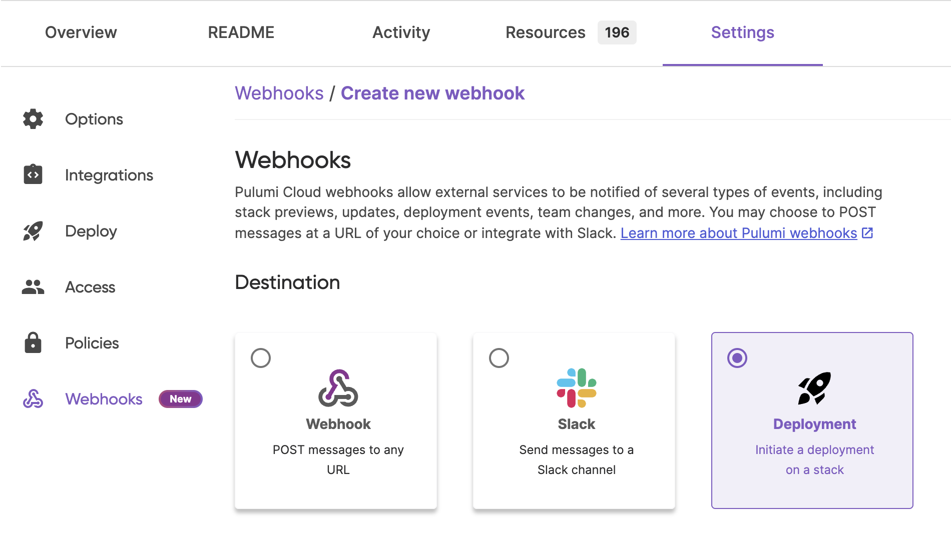 Stack webhooks form