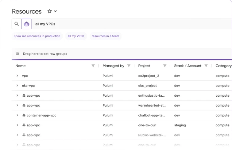 Cloud resource search interface