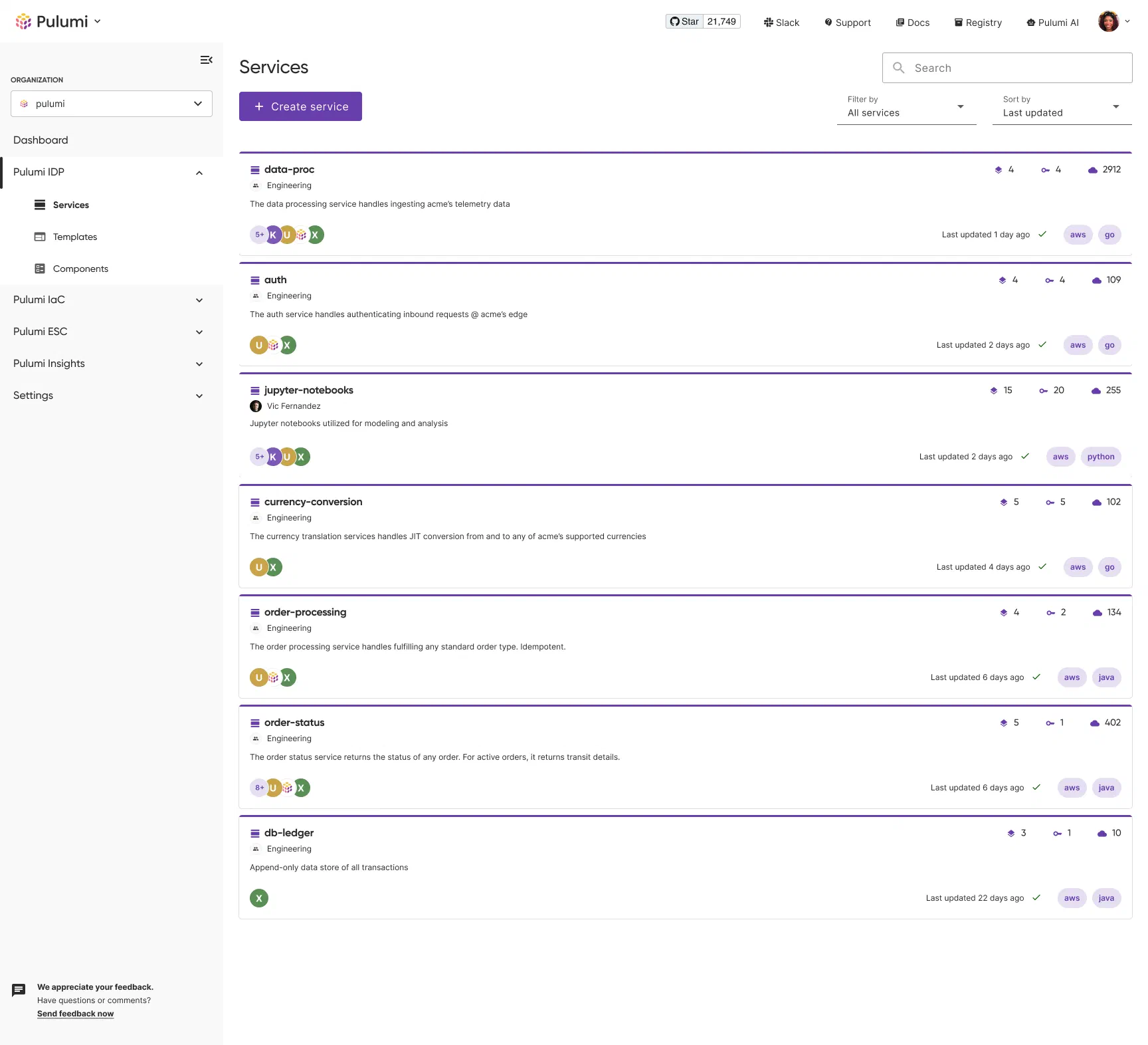 Pulumi internal developer platform with self-service infrastructure templates