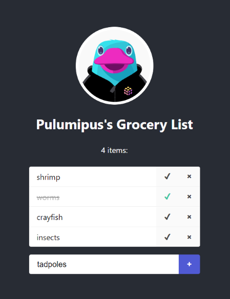 A screenshot of the grocery list app