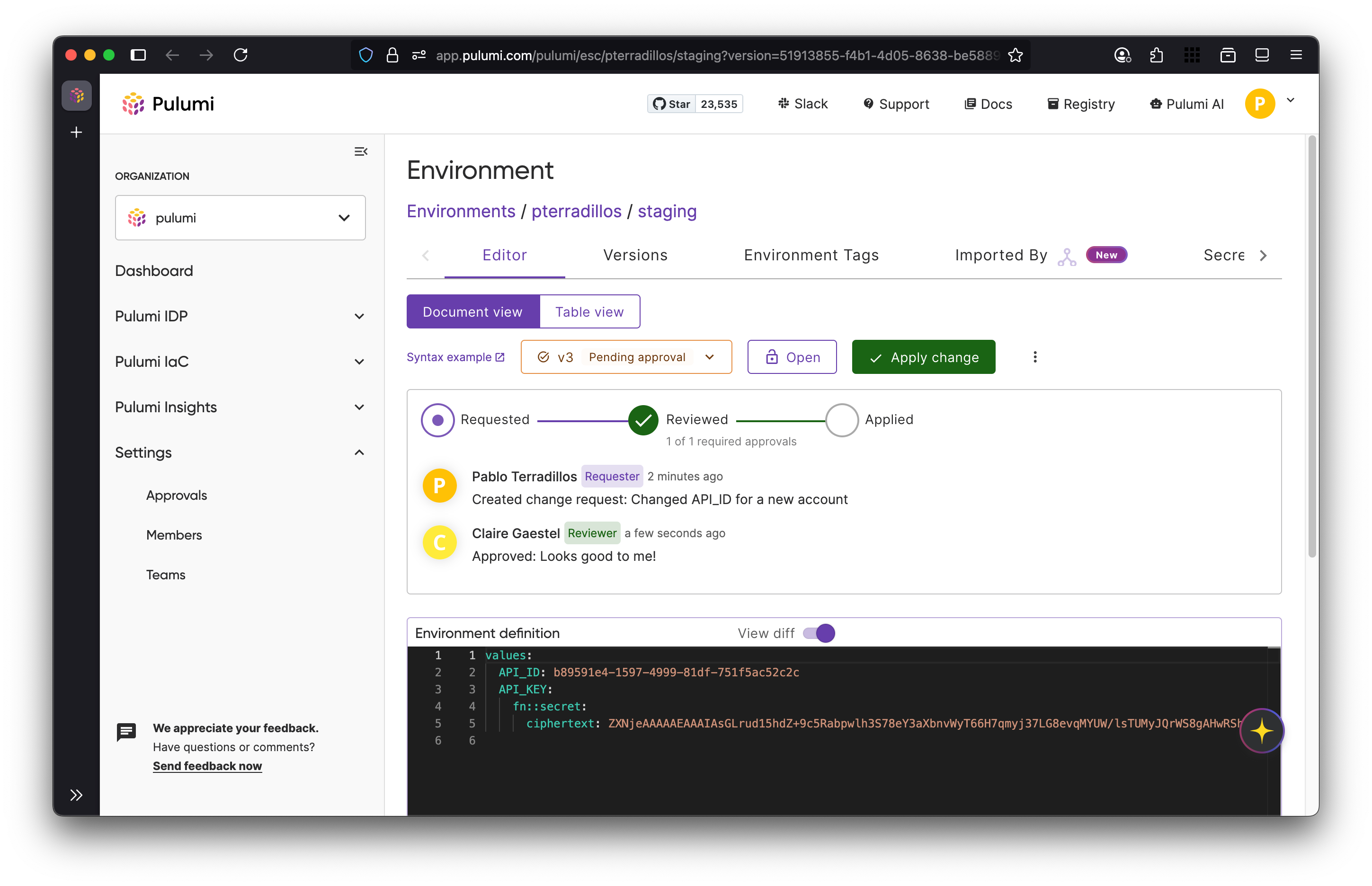 Approvals workflow