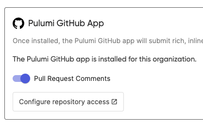 Turn on Pull Request Comments with Pulumi GitHub App