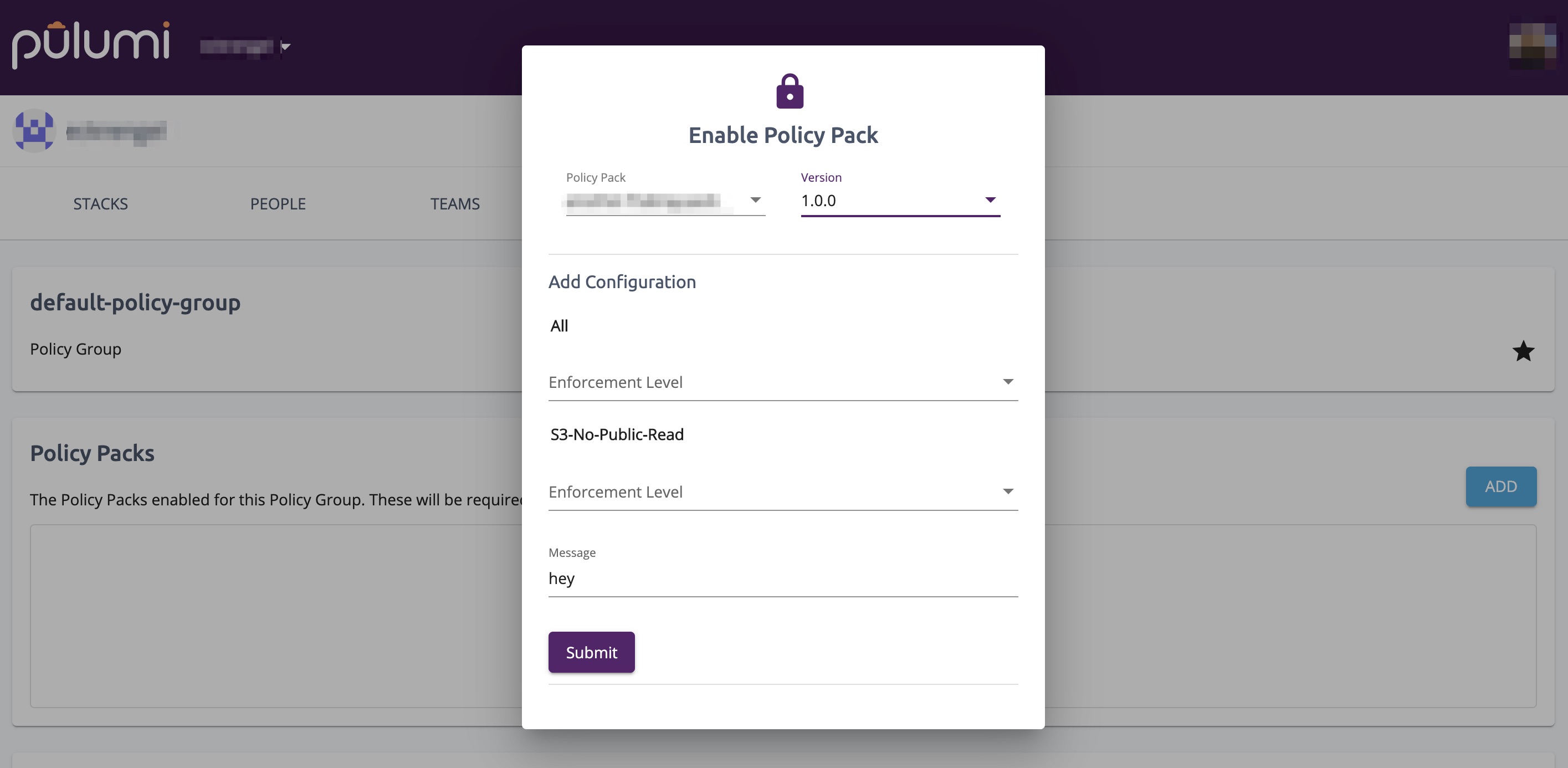 Policy Pack Configuration Form