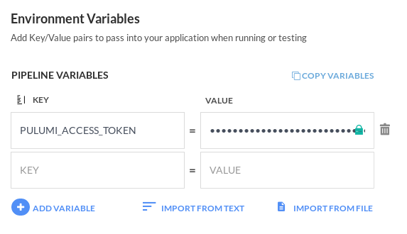 Pulumi token in Codefresh