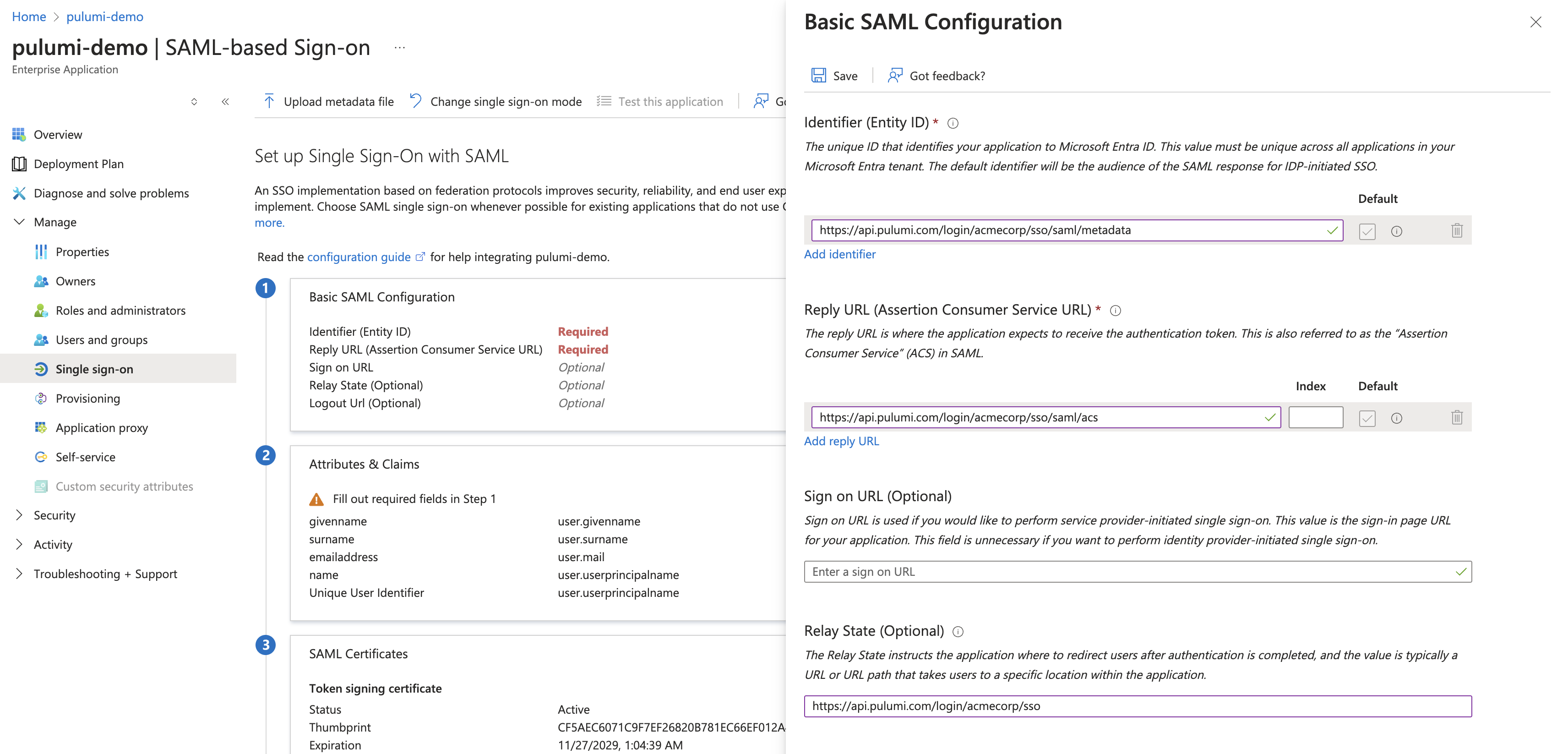 Edited SAML configuration