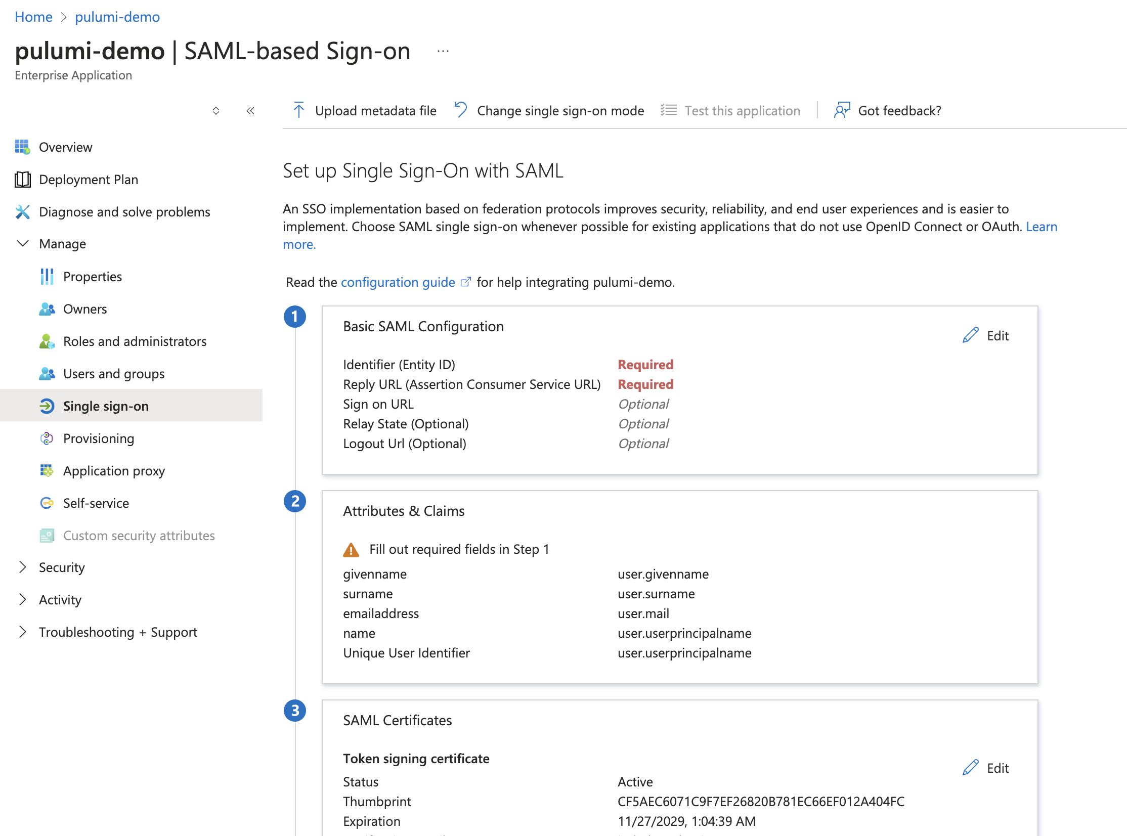 SAML configuration