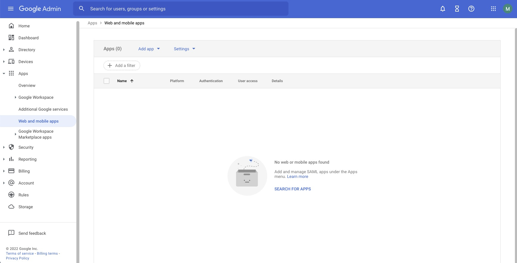 The Google Workspace console
