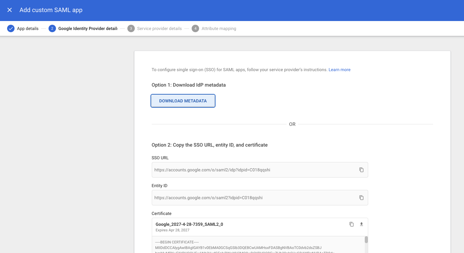 Step 2: Download IDP metadata