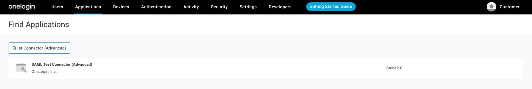 Finding the SAML Test Connector App