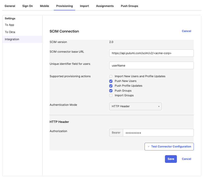 Okta SCIM provisioning