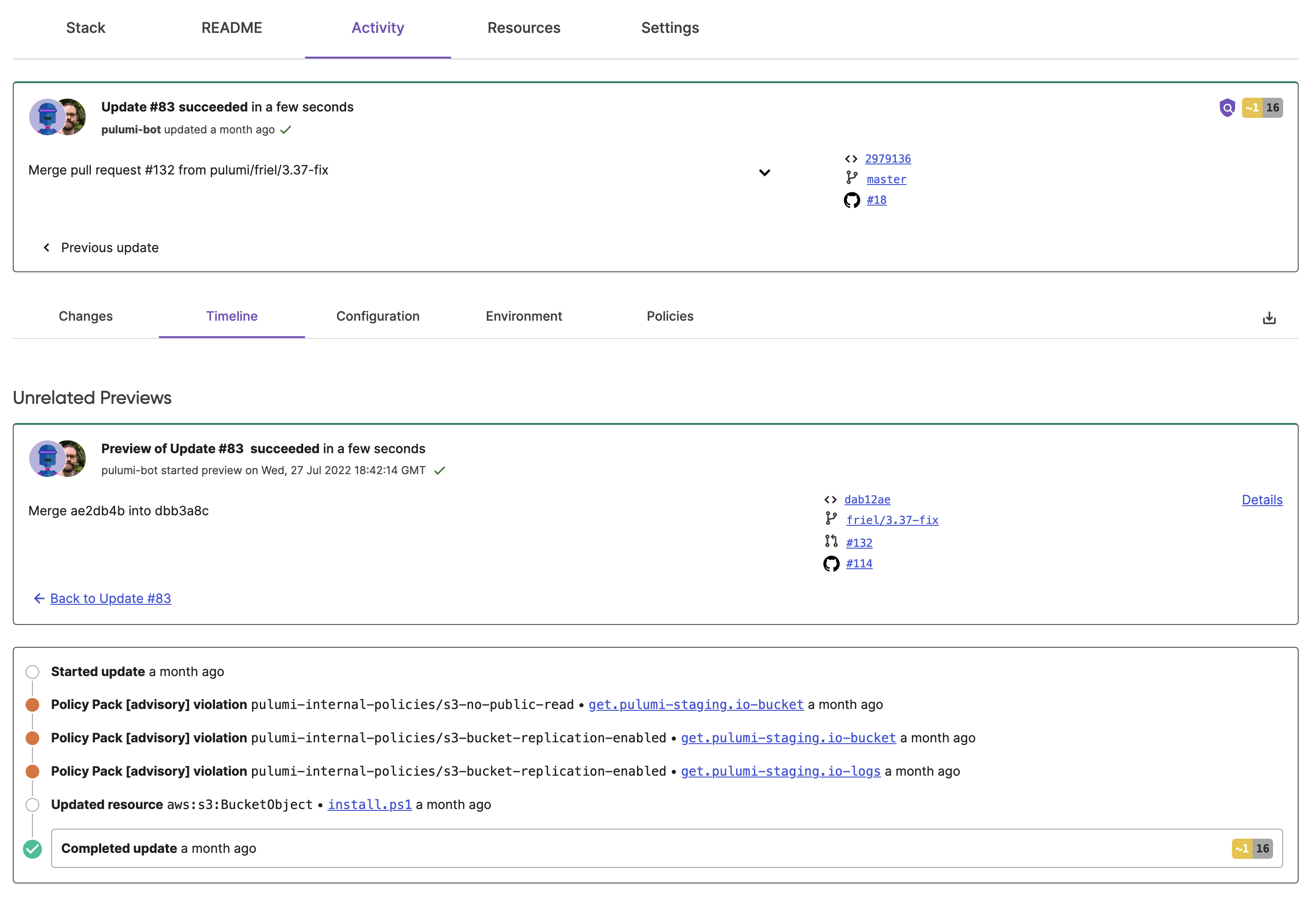 Stack resource graph timeline