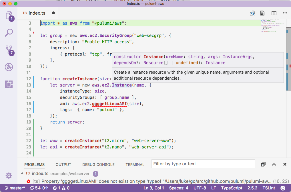 Pulumi TypeScript in VS Code
