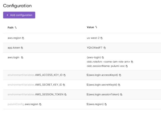 a screenshot of Pulumi ESC