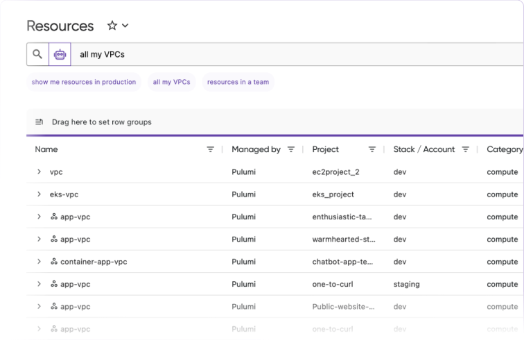Cloud resource search interface
