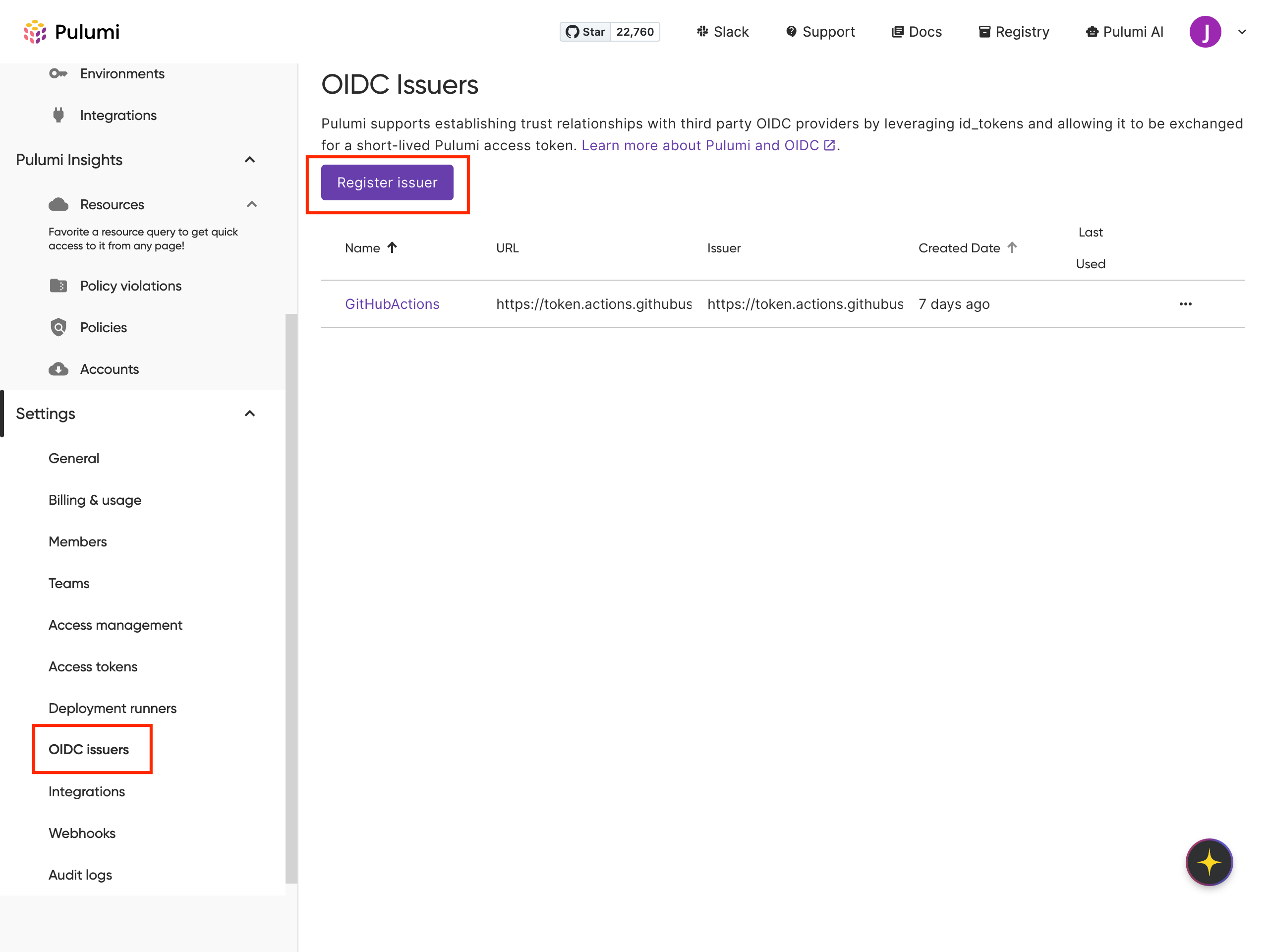 Figure: Pulumi Cloud Org settings