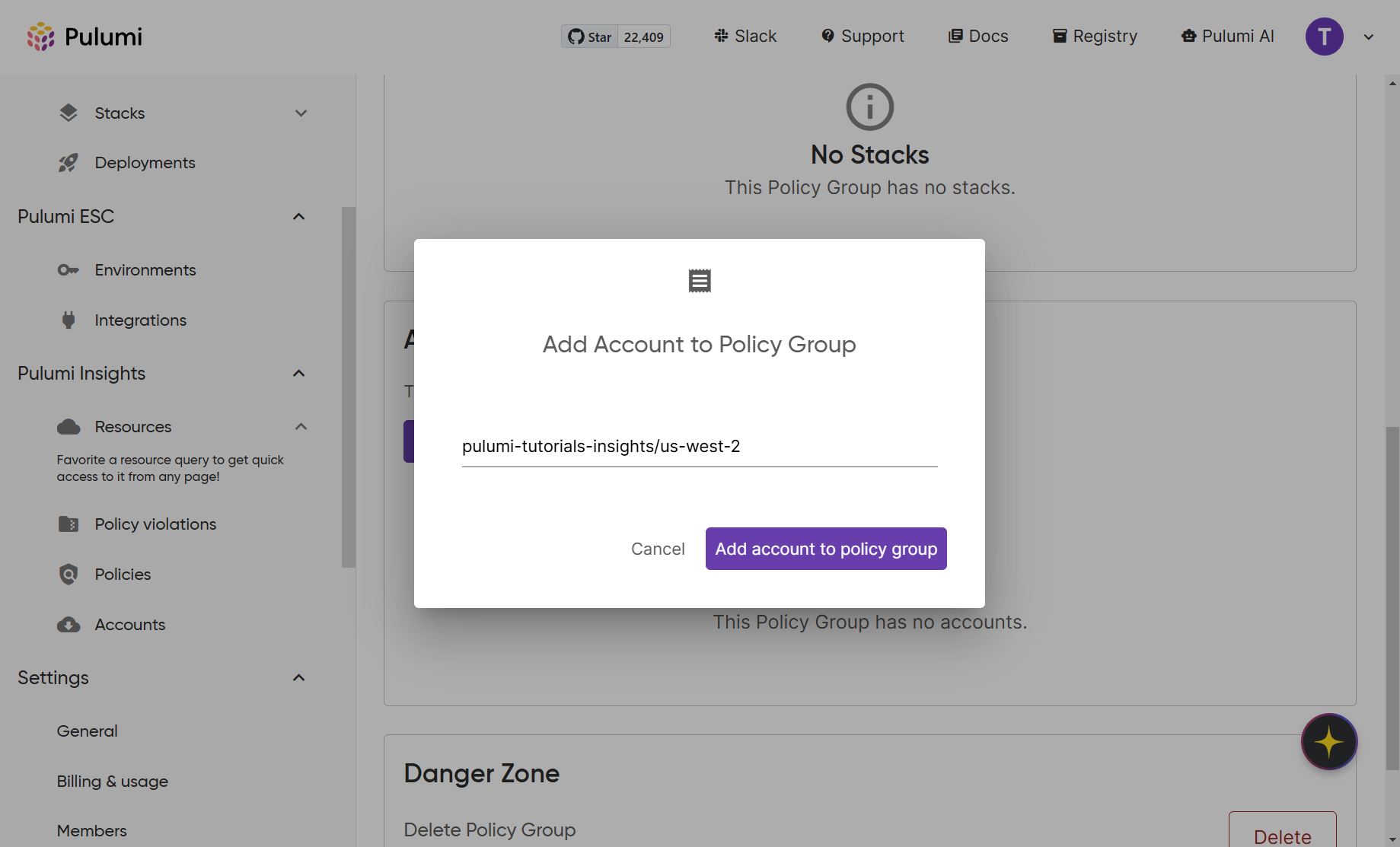 “Adding an account to the policy group”
