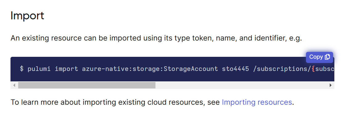 Import section of API documentation