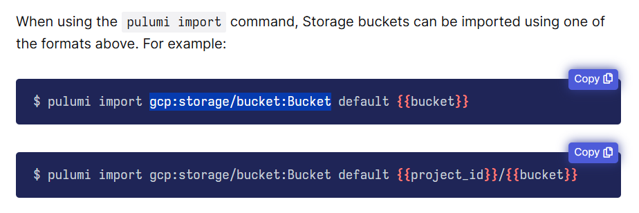 Import section of API documentation