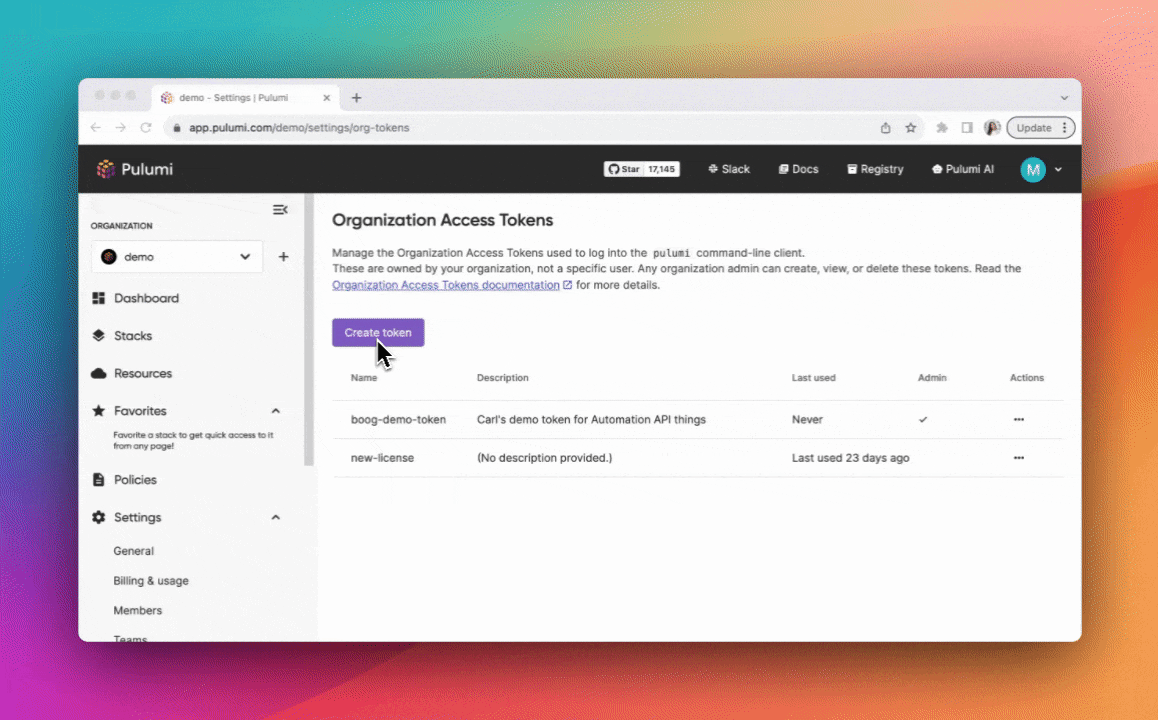 Gif of creating an Admin token
