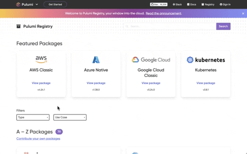 A GIF showing the functionality of Pulumi Registry